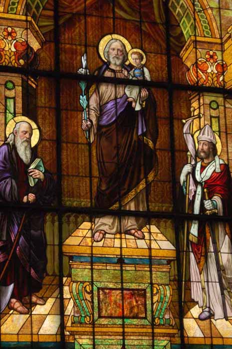 stained-glass window in Calumet church